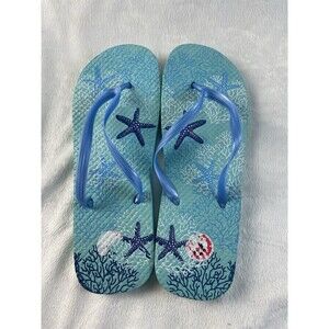 Women's Ocean Starfish Blue Flip Flops / Sandals (M)